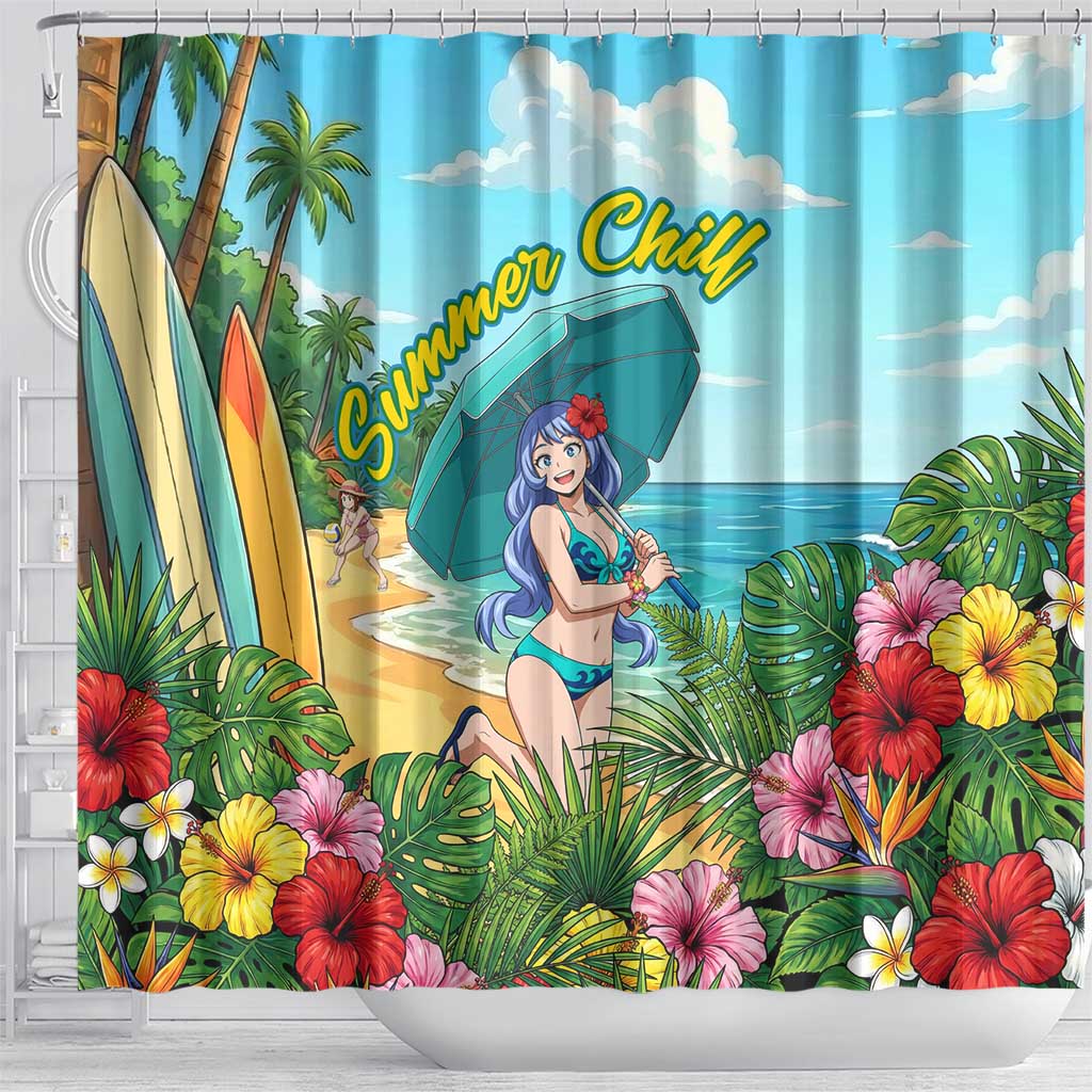 Nejire Hado Summer Chill Shower Curtain Tropical Anime Surfside Art
