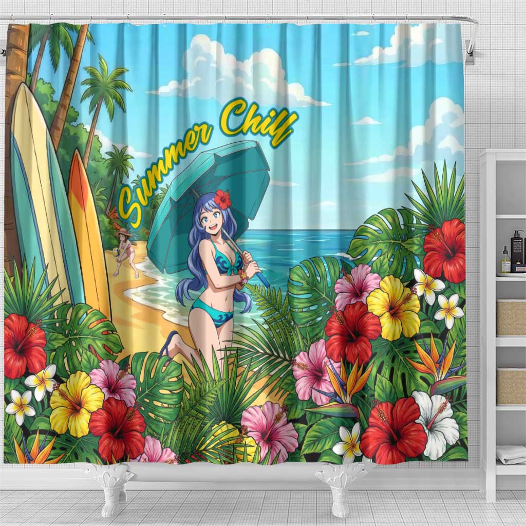 Nejire Hado Summer Chill Shower Curtain Tropical Anime Surfside Art
