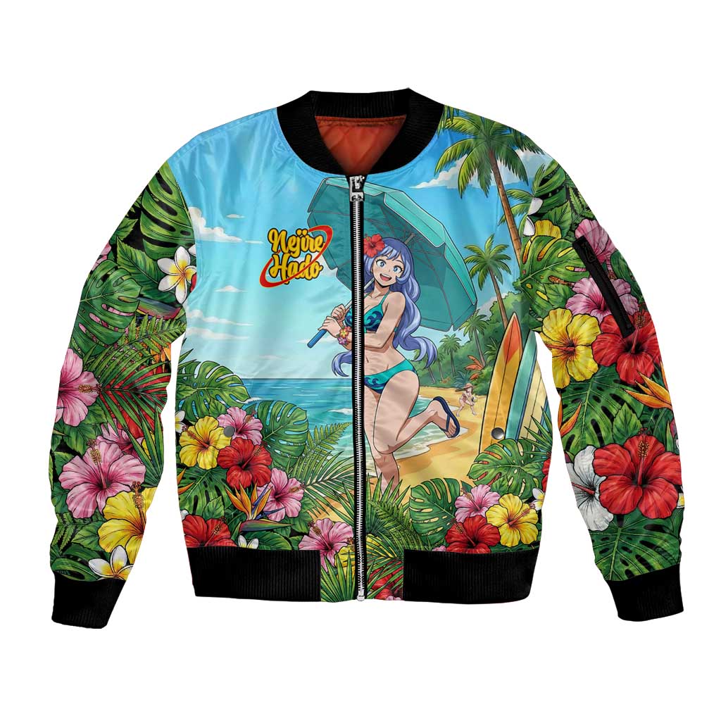 Nejire Hado Summer Chill Sleeve Zip Bomber Jacket Tropical Anime Surfside Art