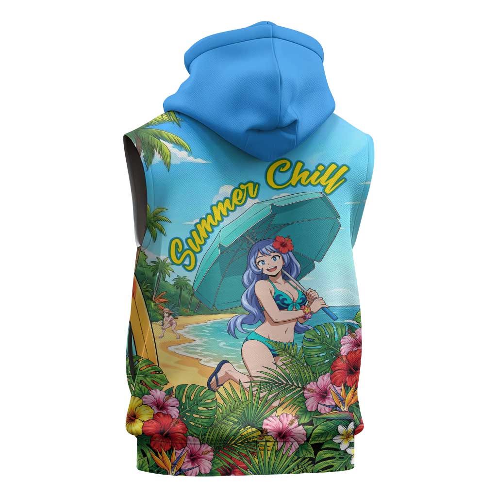 Nejire Hado Summer Chill Sleeveless Hoodie Tropical Anime Surfside Art
