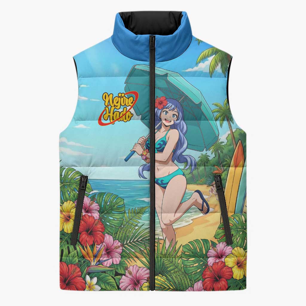 Nejire Hado Summer Chill Sleeveless Puffer Jacket Tropical Anime Surfside Art
