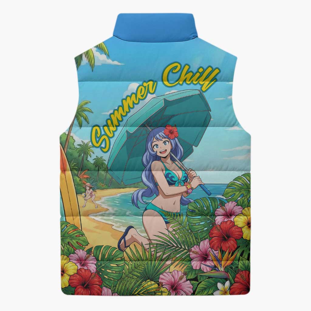 Nejire Hado Summer Chill Sleeveless Puffer Jacket Tropical Anime Surfside Art