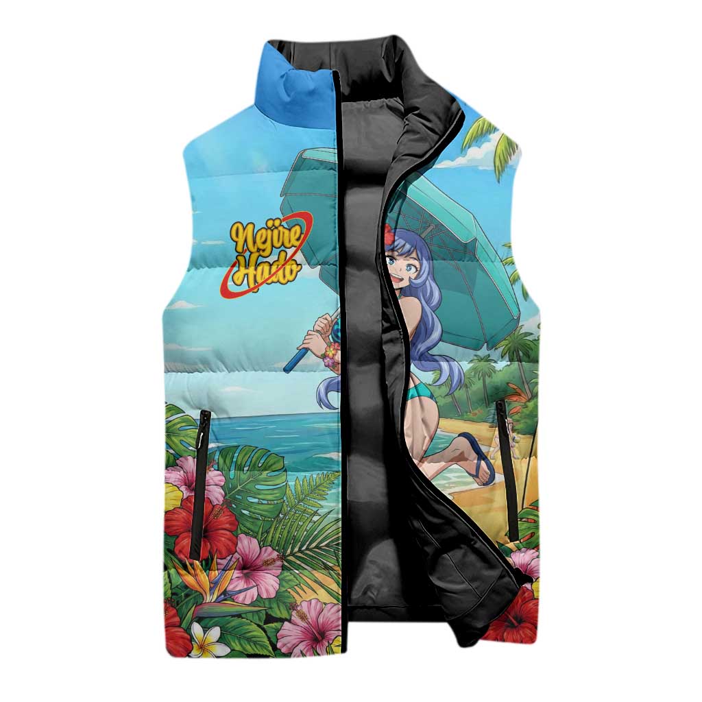 Nejire Hado Summer Chill Sleeveless Puffer Jacket Tropical Anime Surfside Art