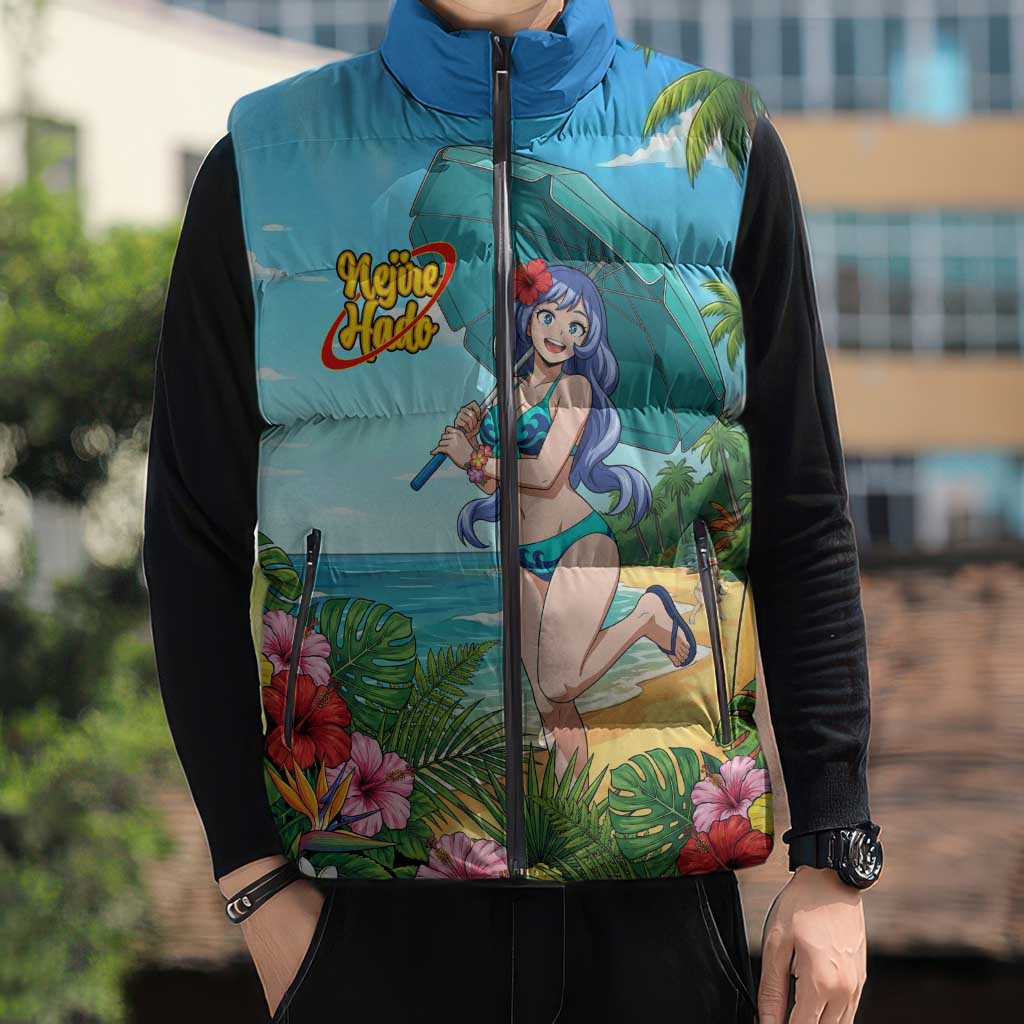 Nejire Hado Summer Chill Sleeveless Puffer Jacket Tropical Anime Surfside Art