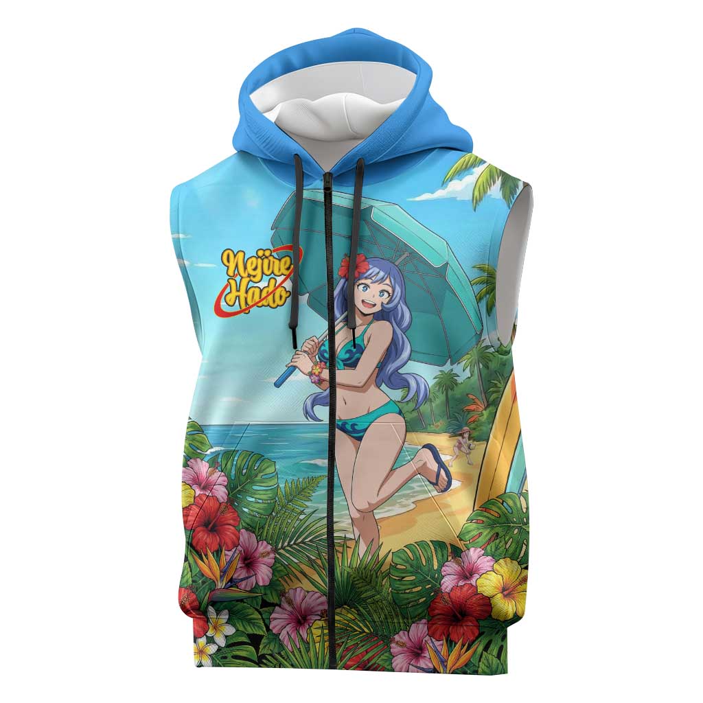 Nejire Hado Summer Chill Sleeveless Zip Hoodie Tropical Anime Surfside Art