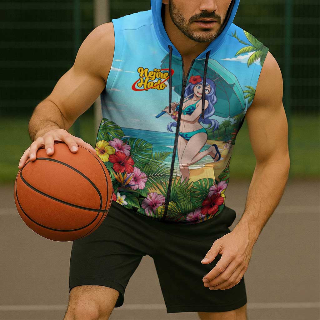Nejire Hado Summer Chill Sleeveless Zip Hoodie Tropical Anime Surfside Art