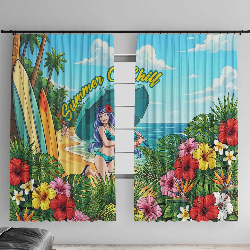 Nejire Hado Summer Chill Window Curtain Tropical Anime Surfside Art