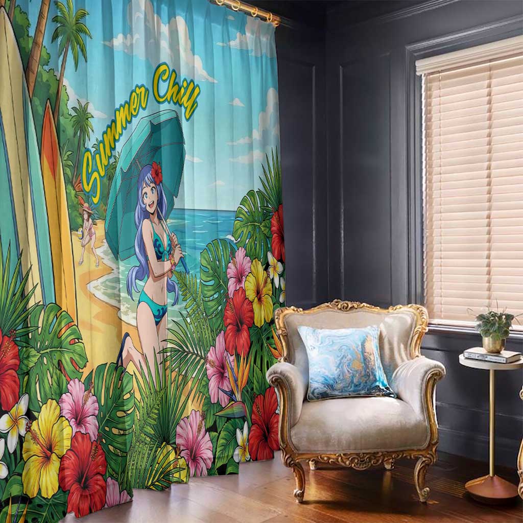 Nejire Hado Summer Chill Window Curtain Tropical Anime Surfside Art