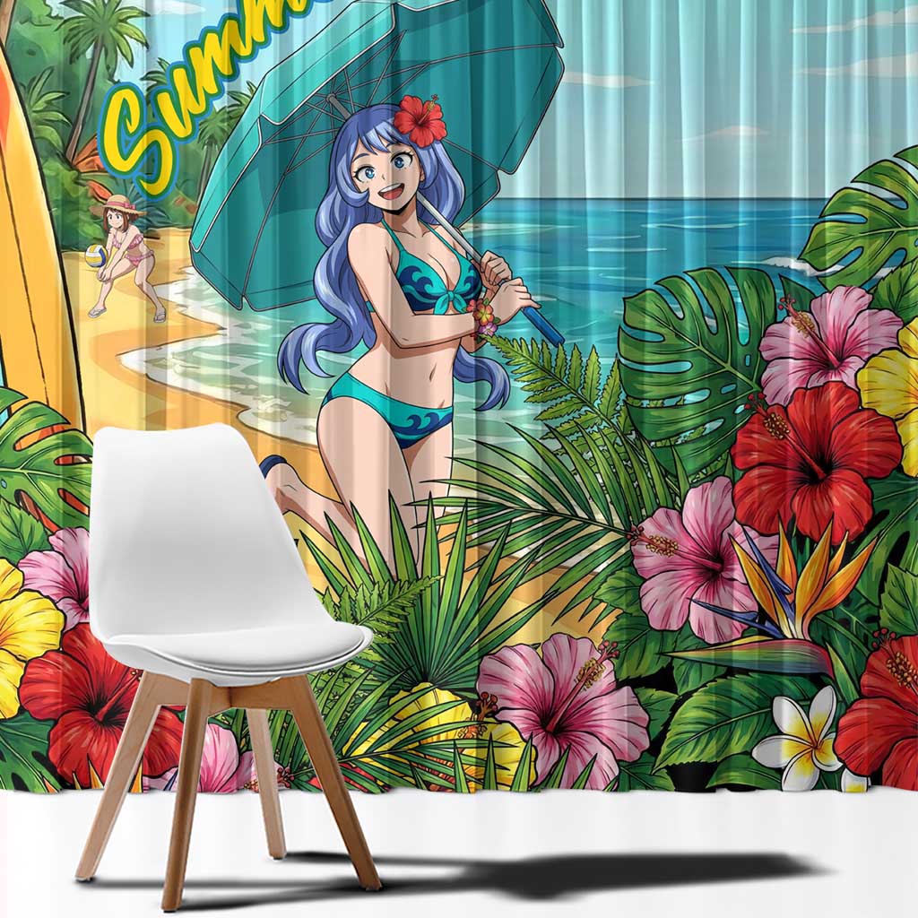 Nejire Hado Summer Chill Window Curtain Tropical Anime Surfside Art