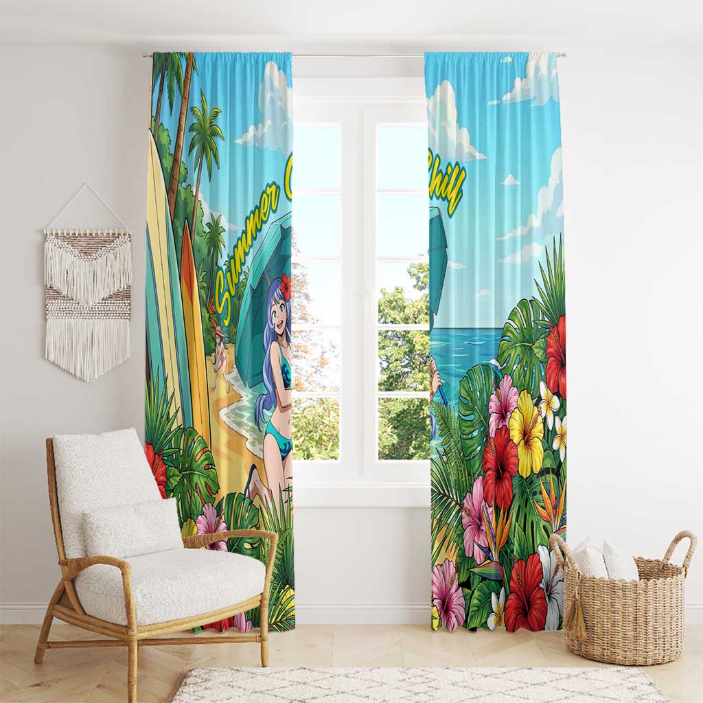Nejire Hado Summer Chill Window Curtain Tropical Anime Surfside Art