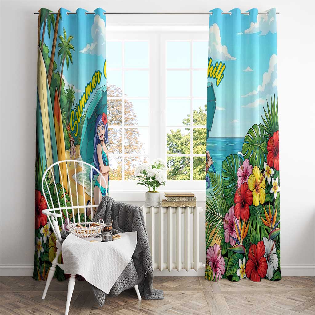 Nejire Hado Summer Chill Window Curtain Tropical Anime Surfside Art
