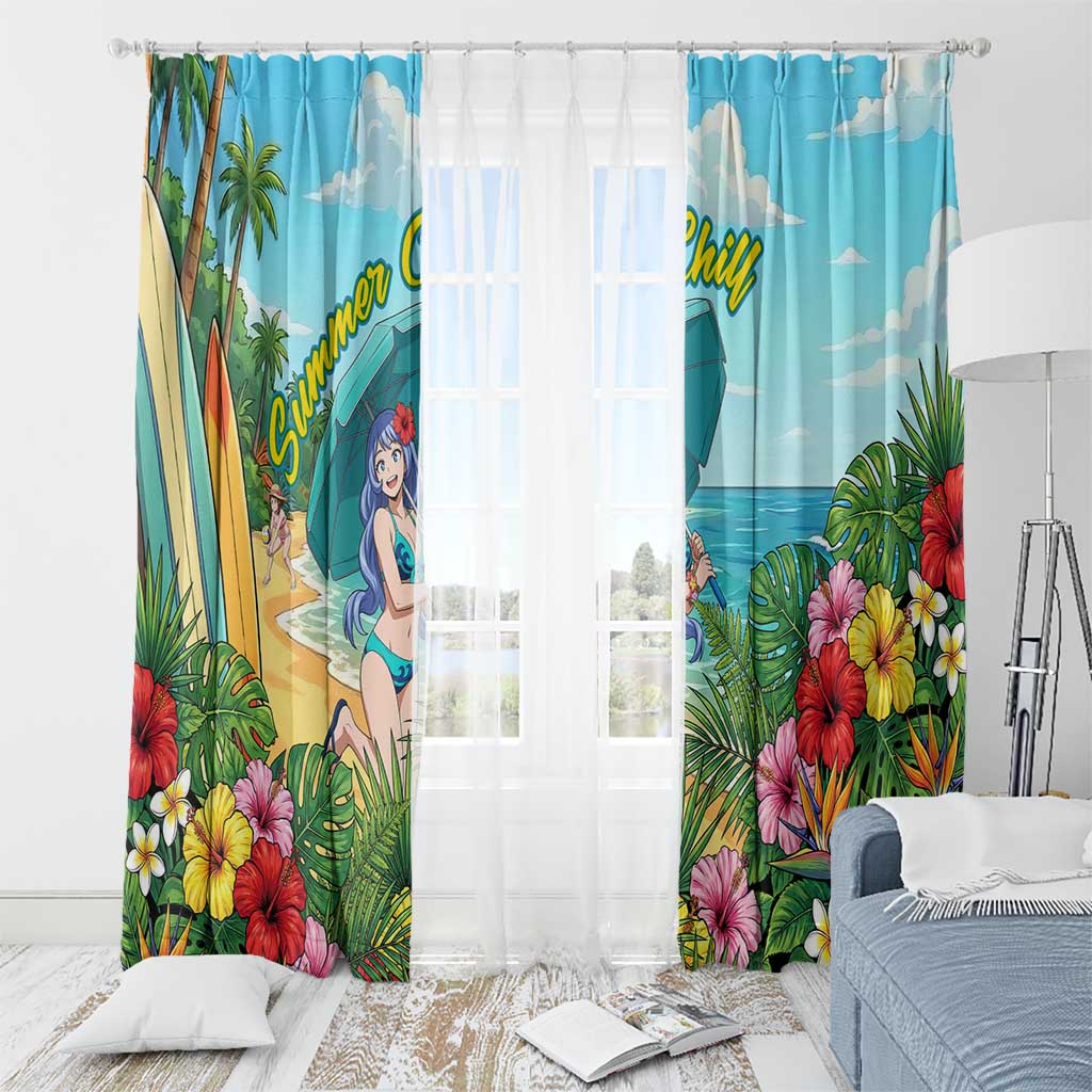 Nejire Hado Summer Chill Window Curtain Tropical Anime Surfside Art