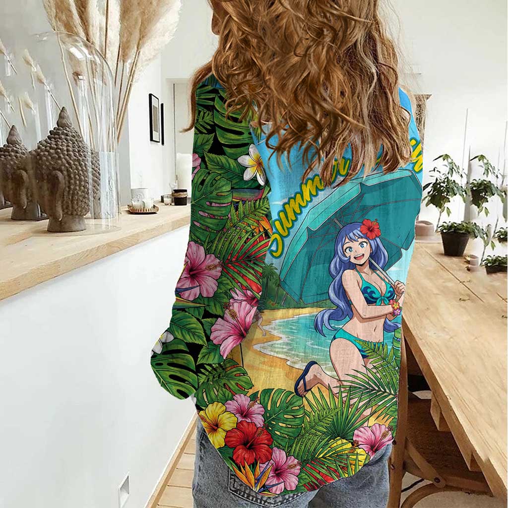 Nejire Hado Summer Chill Women Casual Shirt Tropical Anime Surfside Art
