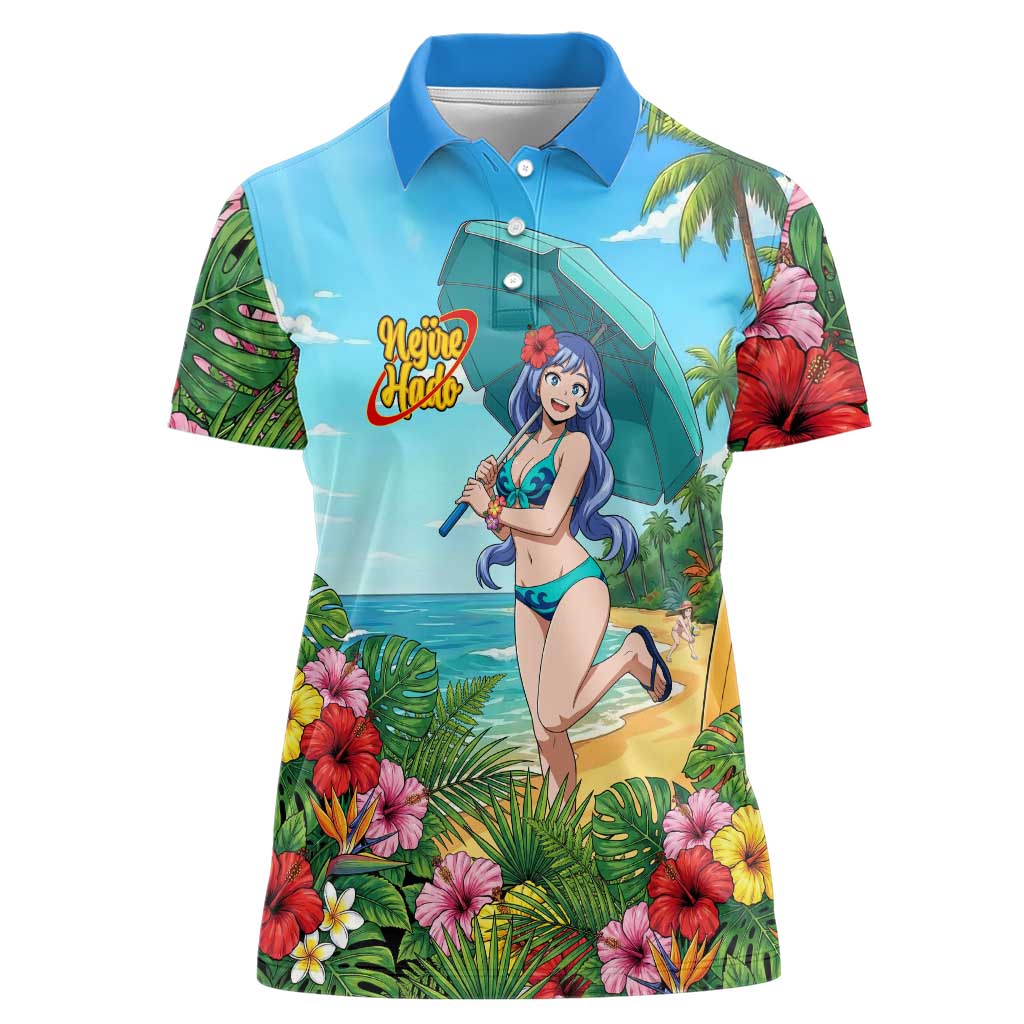 Nejire Hado Summer Chill Women Polo Shirt Tropical Anime Surfside Art