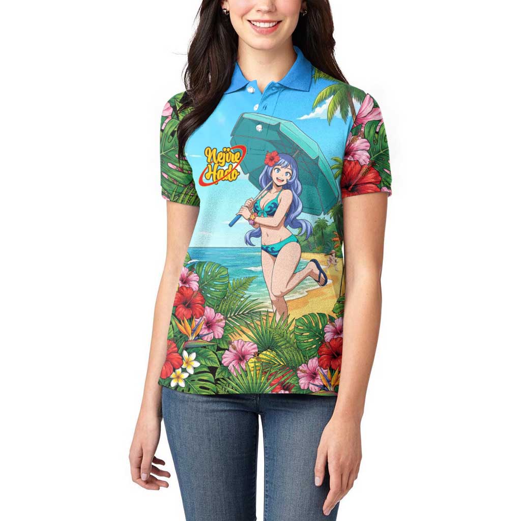 Nejire Hado Summer Chill Women Polo Shirt Tropical Anime Surfside Art