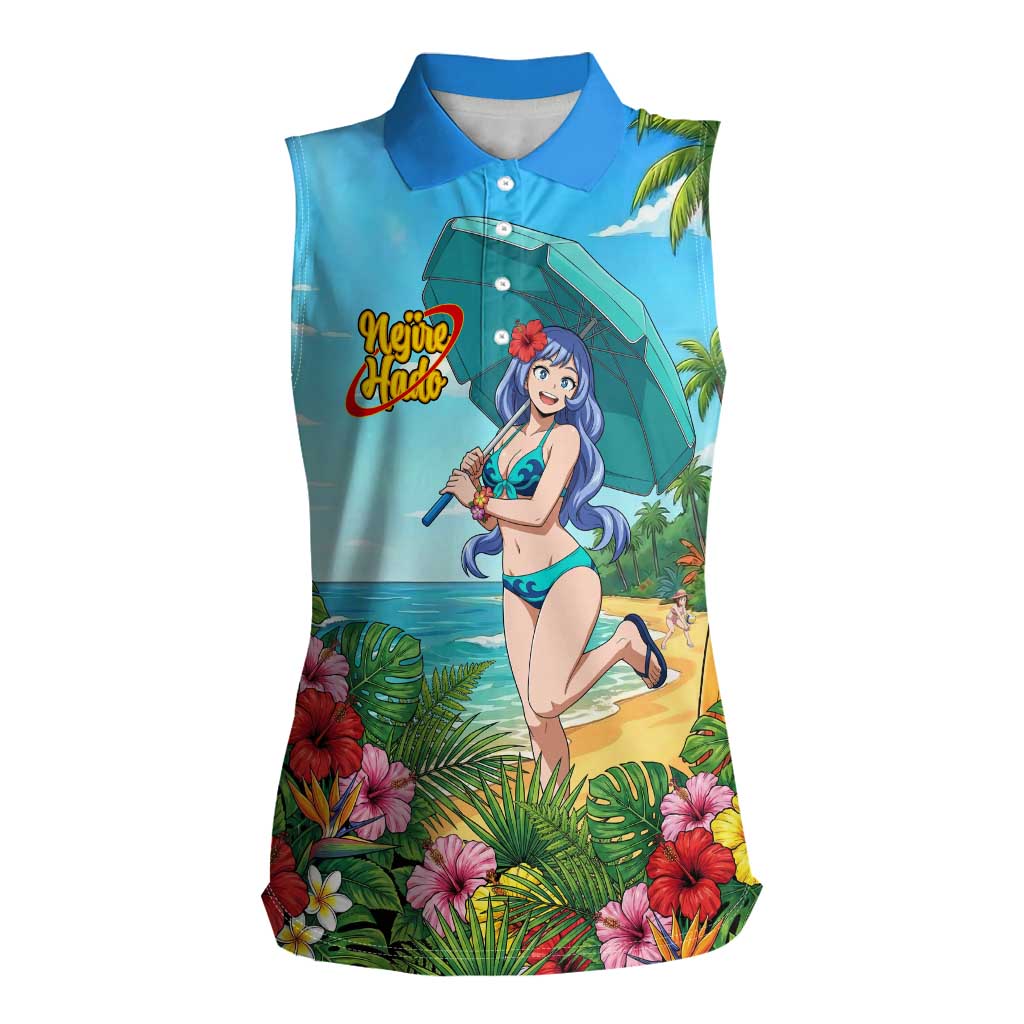 Nejire Hado Summer Chill Women Sleeveless Polo Shirt Tropical Anime Surfside Art