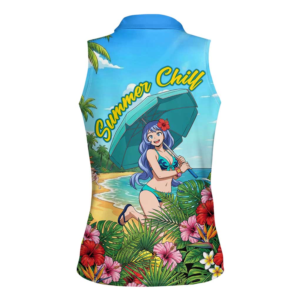 Nejire Hado Summer Chill Women Sleeveless Polo Shirt Tropical Anime Surfside Art