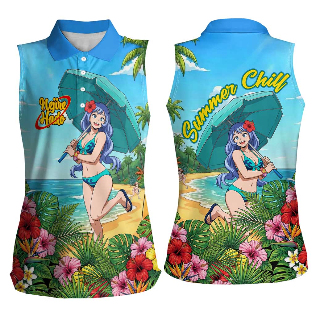 Nejire Hado Summer Chill Women Sleeveless Polo Shirt Tropical Anime Surfside Art