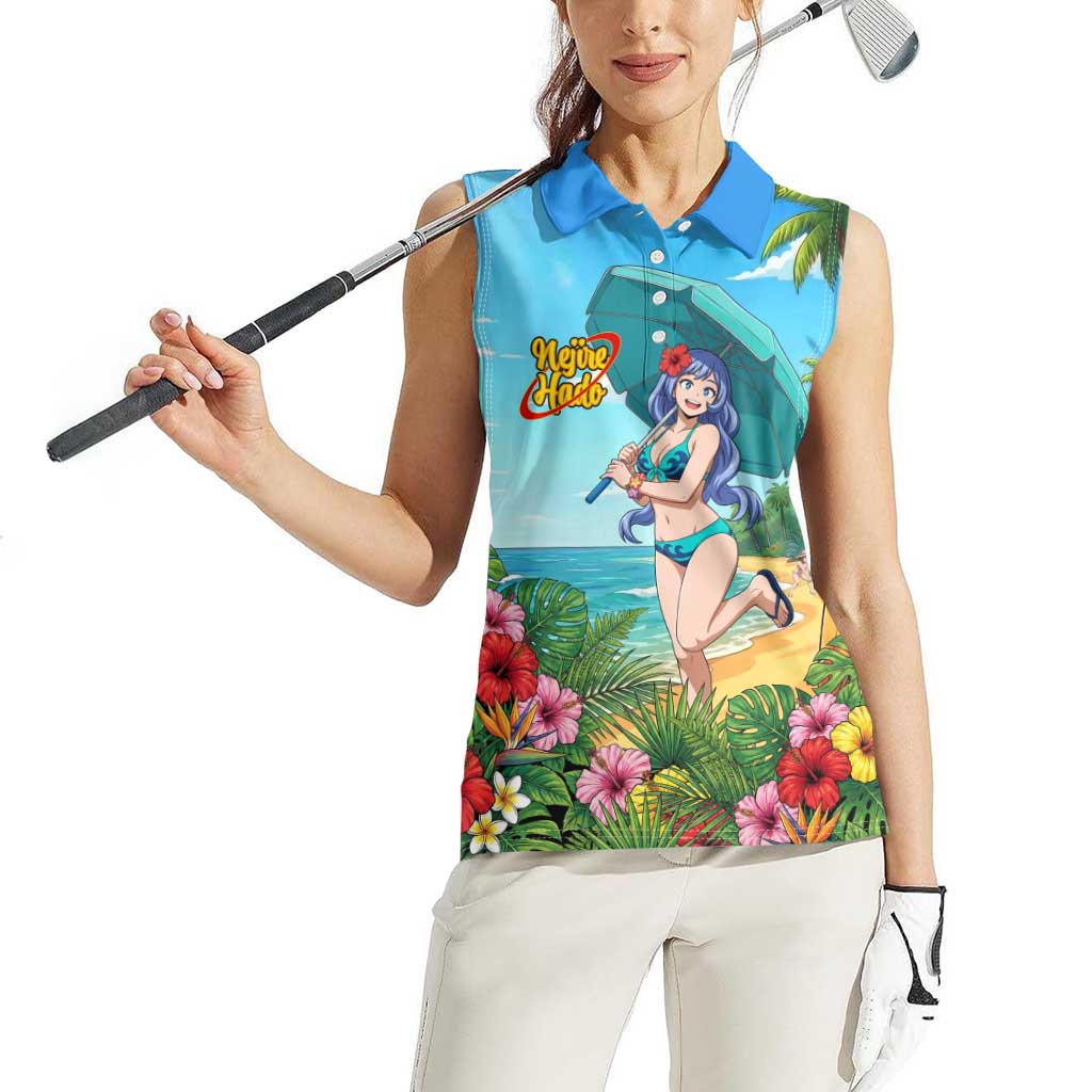 Nejire Hado Summer Chill Women Sleeveless Polo Shirt Tropical Anime Surfside Art