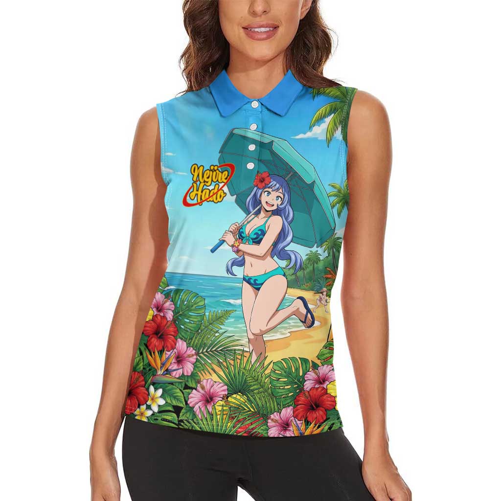 Nejire Hado Summer Chill Women Sleeveless Polo Shirt Tropical Anime Surfside Art