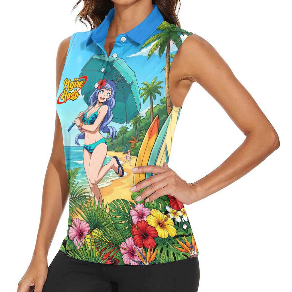Nejire Hado Summer Chill Women Sleeveless Polo Shirt Tropical Anime Surfside Art