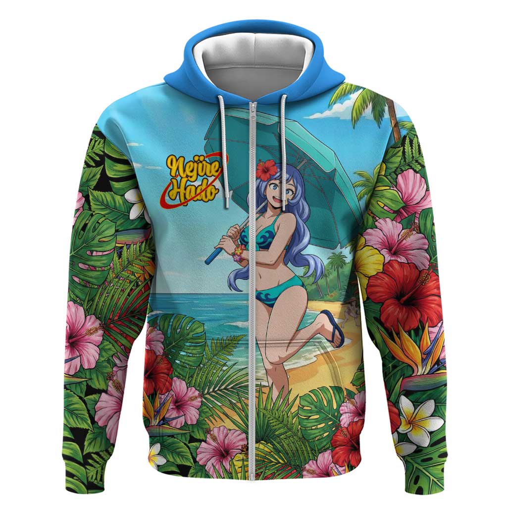 Nejire Hado Summer Chill Zip Hoodie Tropical Anime Surfside Art