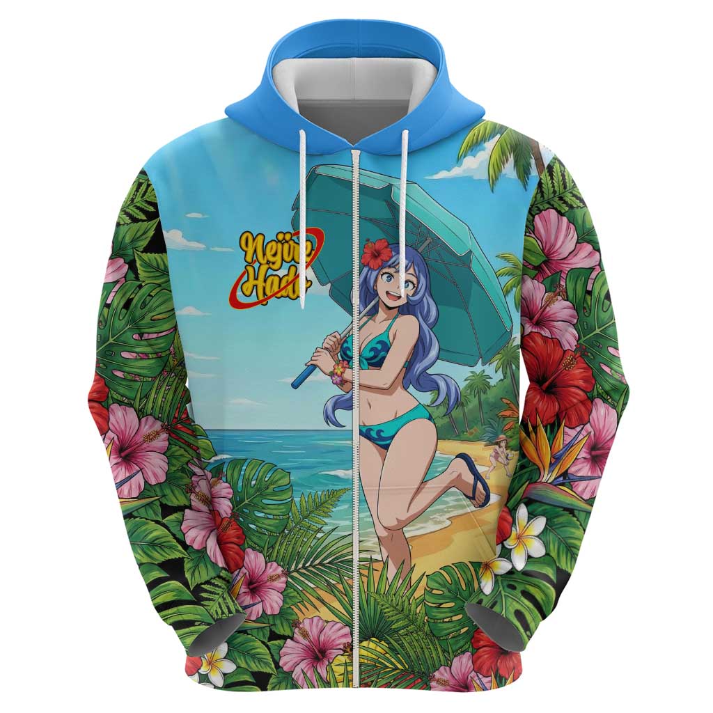 Nejire Hado Summer Chill Zip Hoodie Tropical Anime Surfside Art