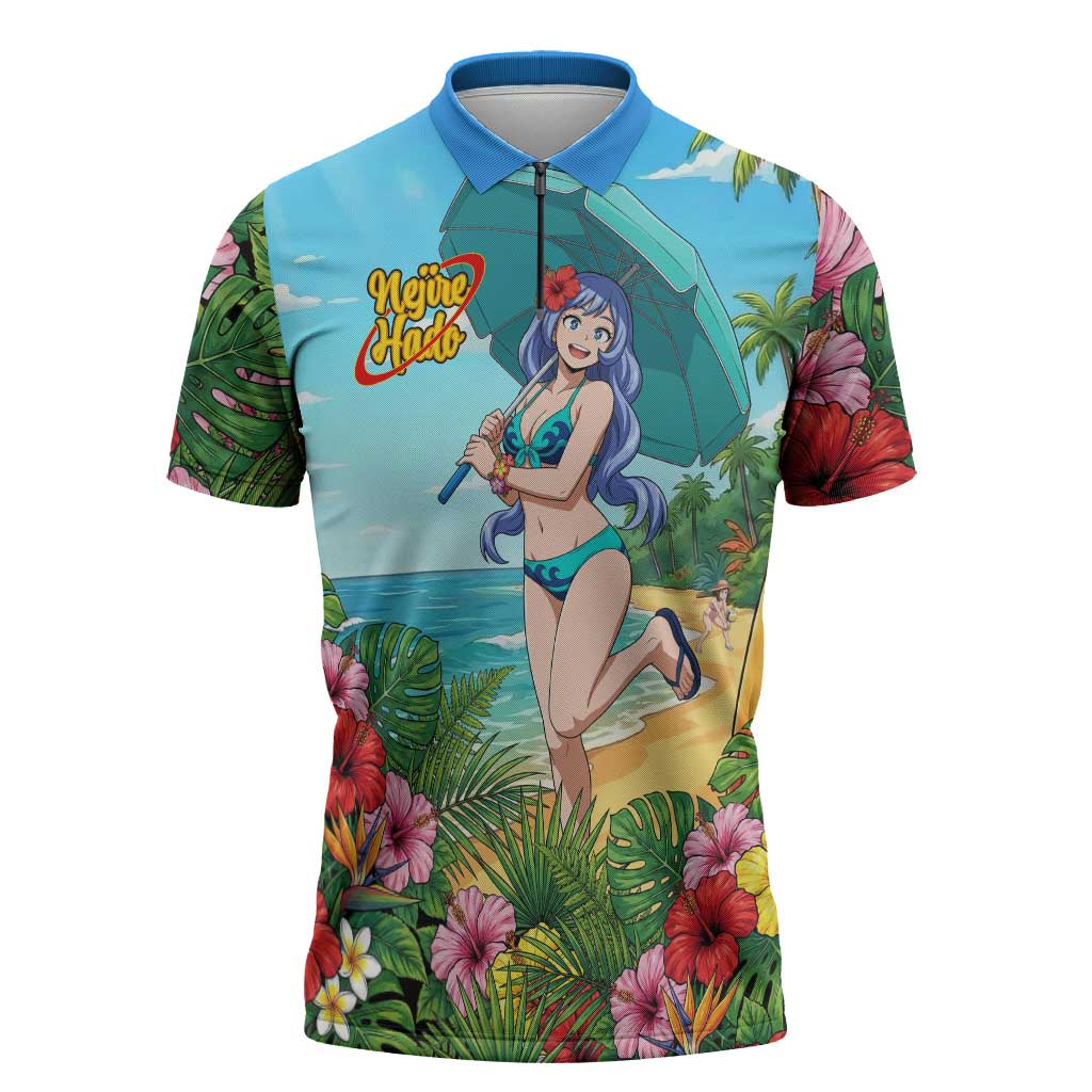 Nejire Hado Summer Chill Zipper Polo Shirt Tropical Anime Surfside Art