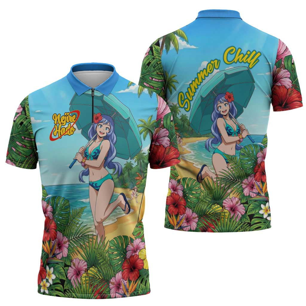 Nejire Hado Summer Chill Zipper Polo Shirt Tropical Anime Surfside Art