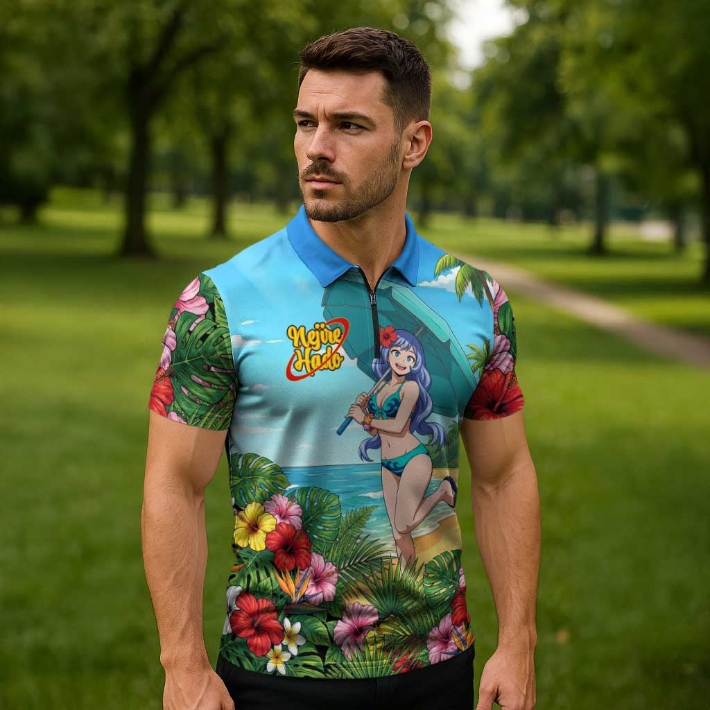 Nejire Hado Summer Chill Zipper Polo Shirt Tropical Anime Surfside Art