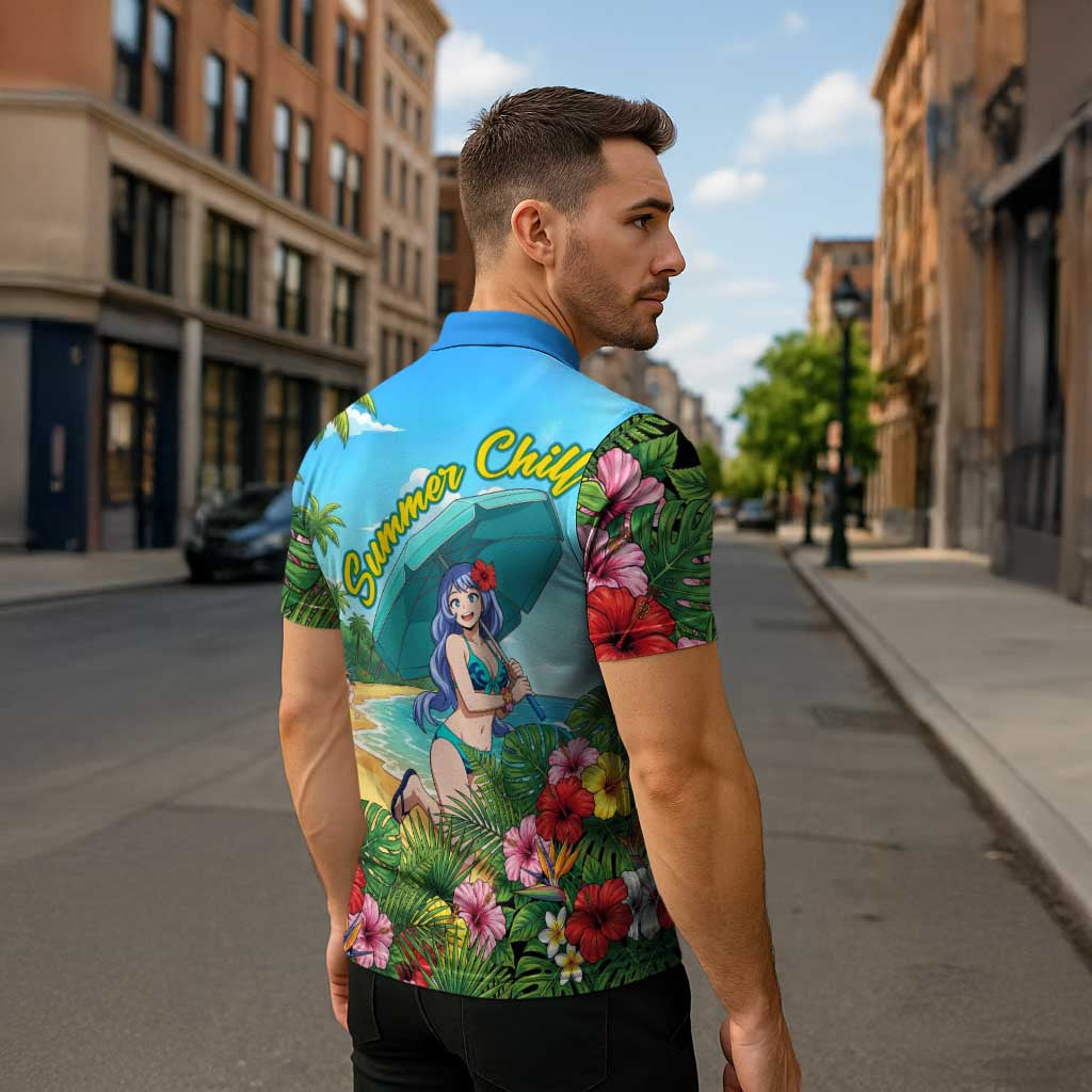 Nejire Hado Summer Chill Zipper Polo Shirt Tropical Anime Surfside Art
