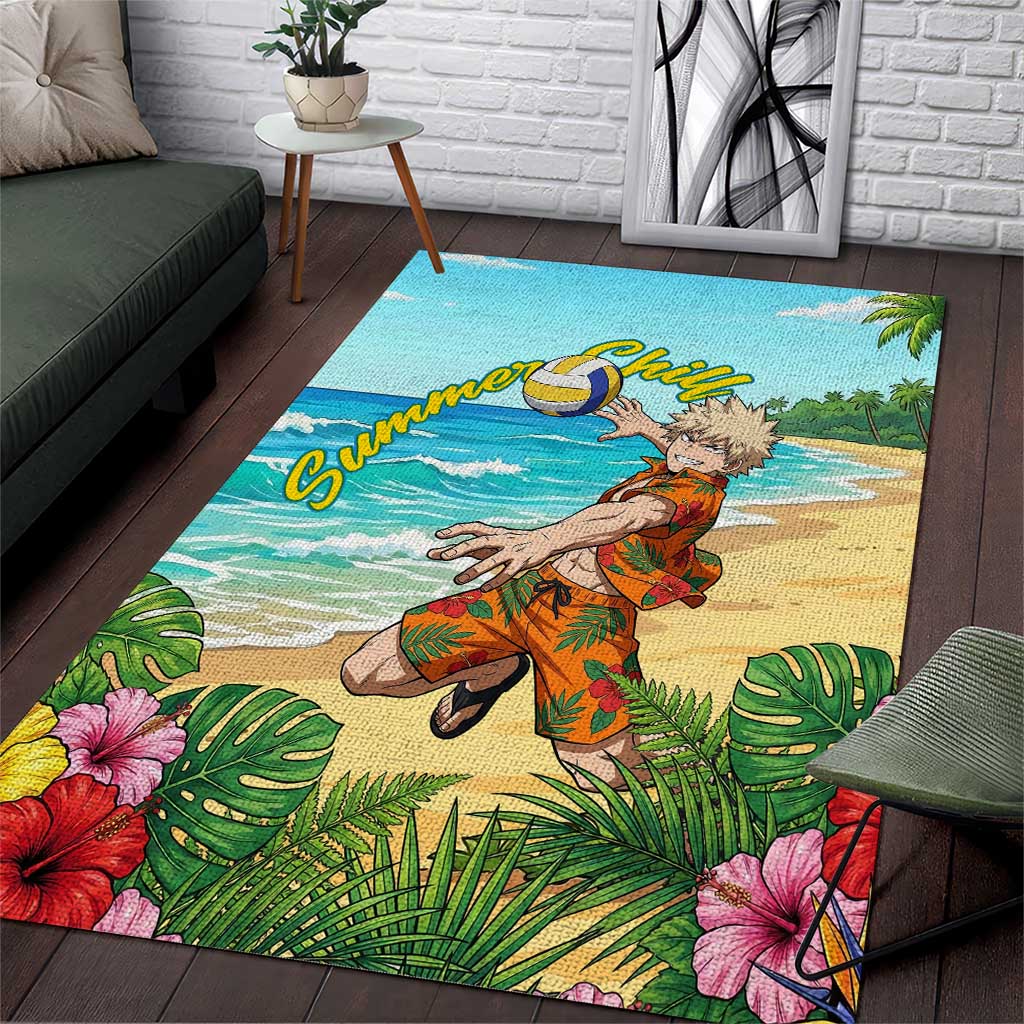 Katsuki Bakugo Summer Chill Area Rug Tropical Anime Action Scene