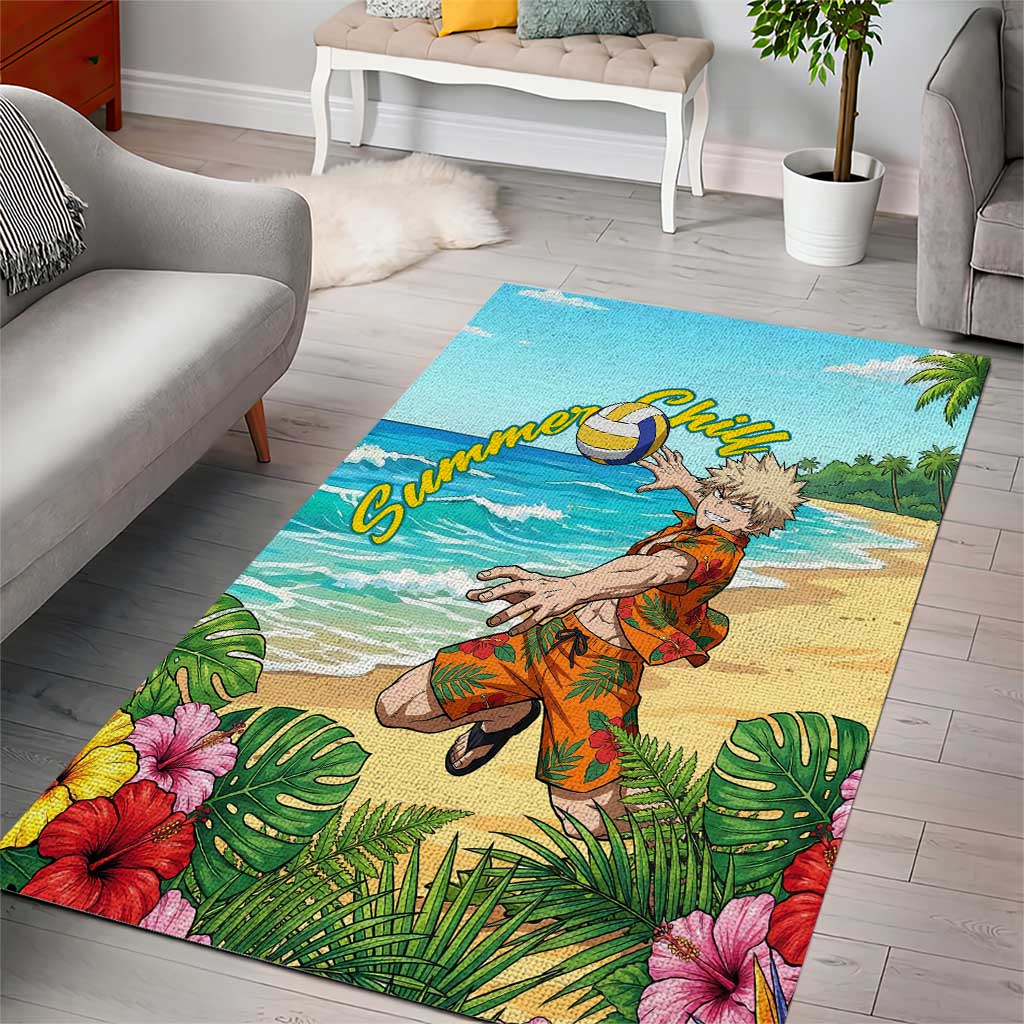 Katsuki Bakugo Summer Chill Area Rug Tropical Anime Action Scene