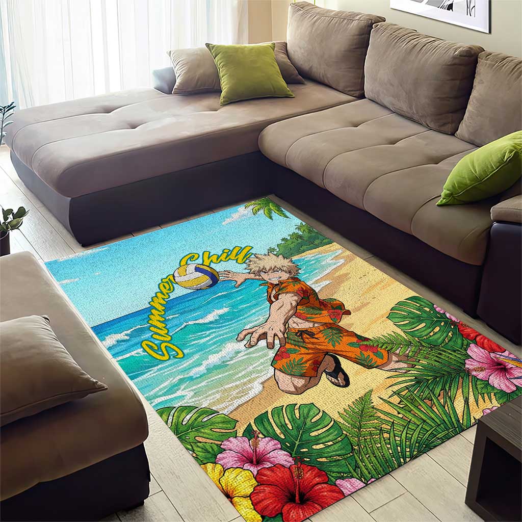 Katsuki Bakugo Summer Chill Area Rug Tropical Anime Action Scene