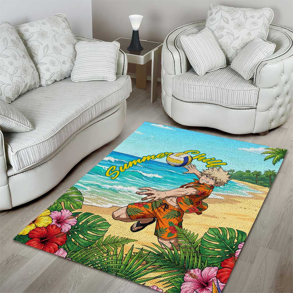 Katsuki Bakugo Summer Chill Area Rug Tropical Anime Action Scene