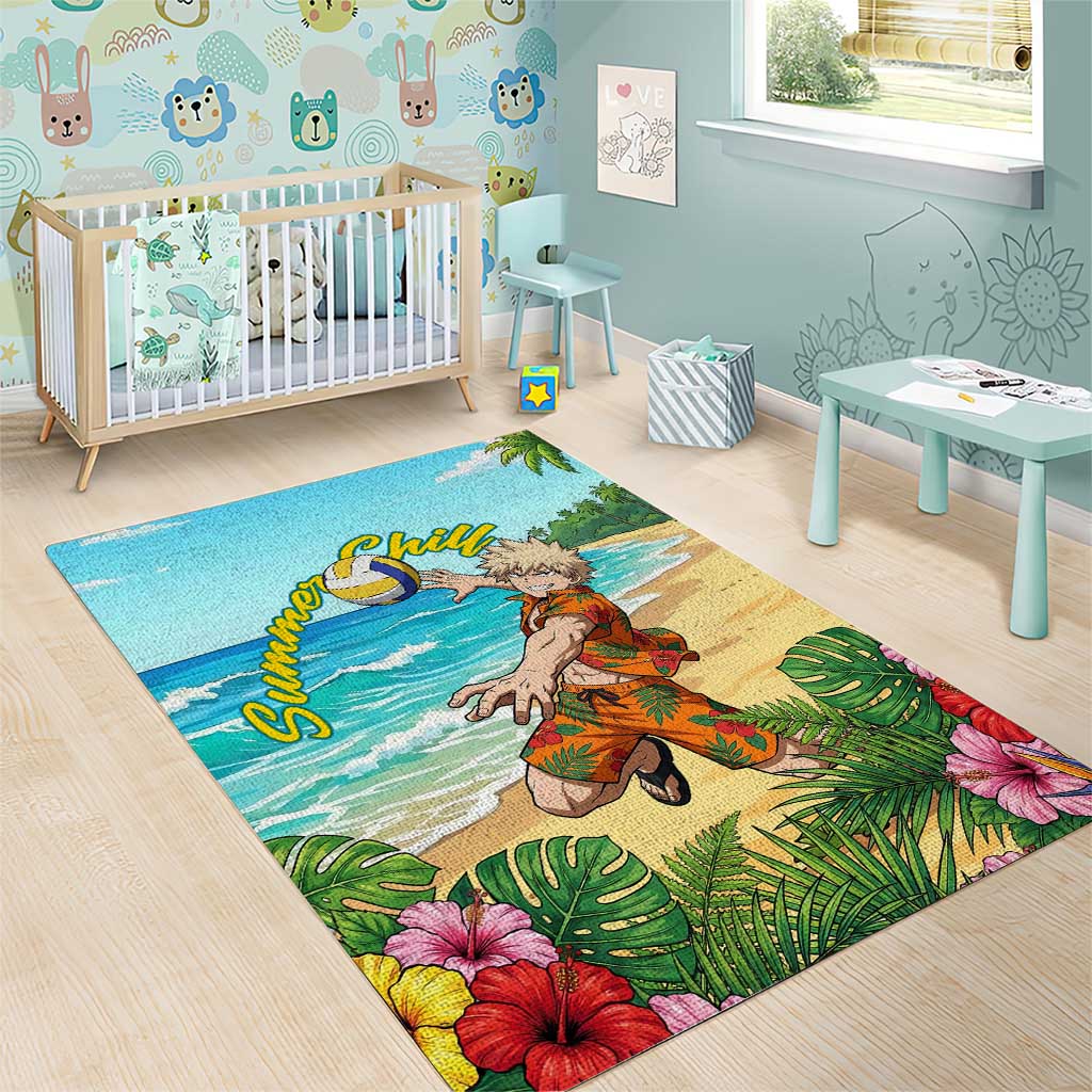 Katsuki Bakugo Summer Chill Area Rug Tropical Anime Action Scene