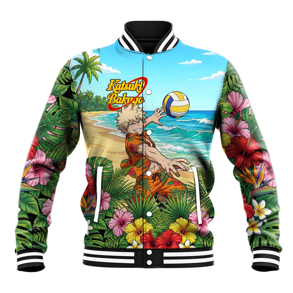 Katsuki Bakugo Summer Chill Baseball Jacket Tropical Anime Action Scene
