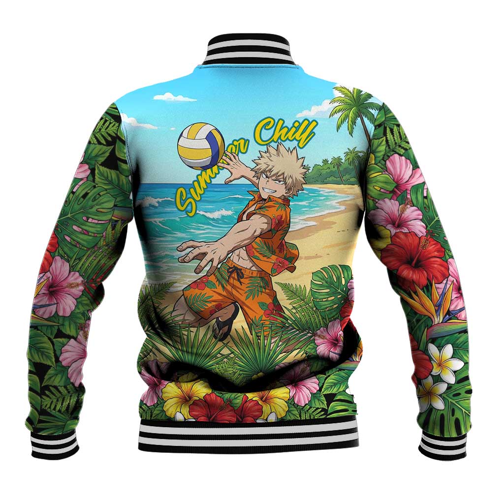 Katsuki Bakugo Summer Chill Baseball Jacket Tropical Anime Action Scene