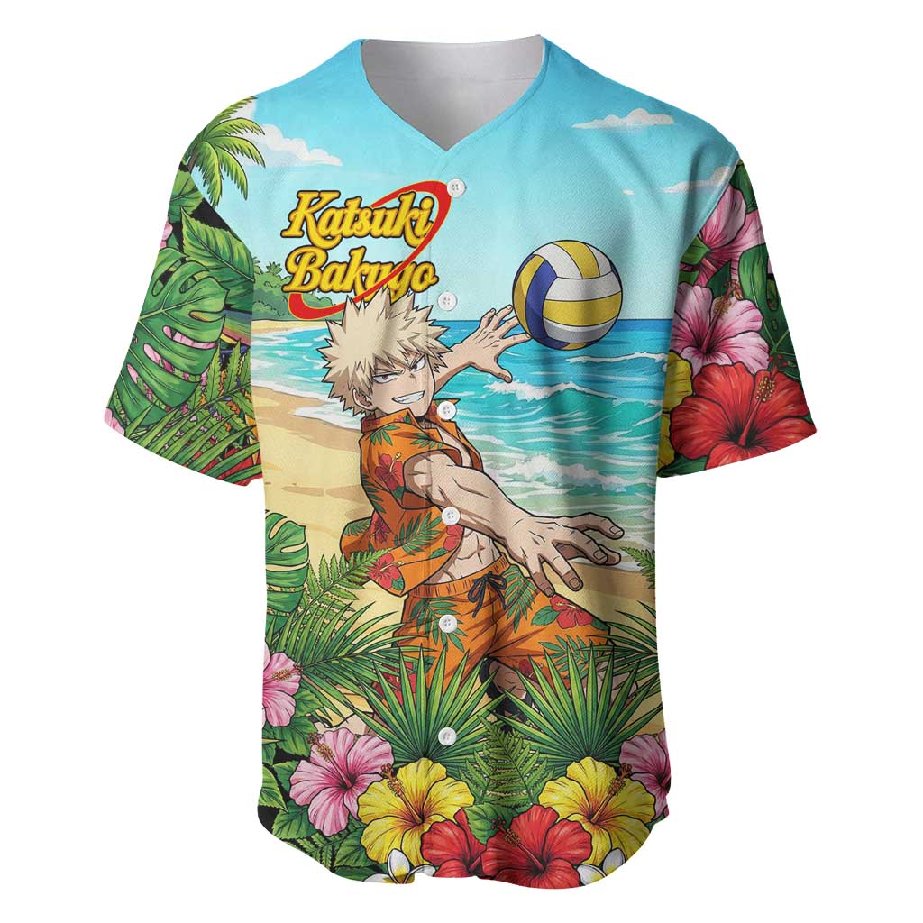 Katsuki Bakugo Summer Chill Baseball Jersey Tropical Anime Action Scene