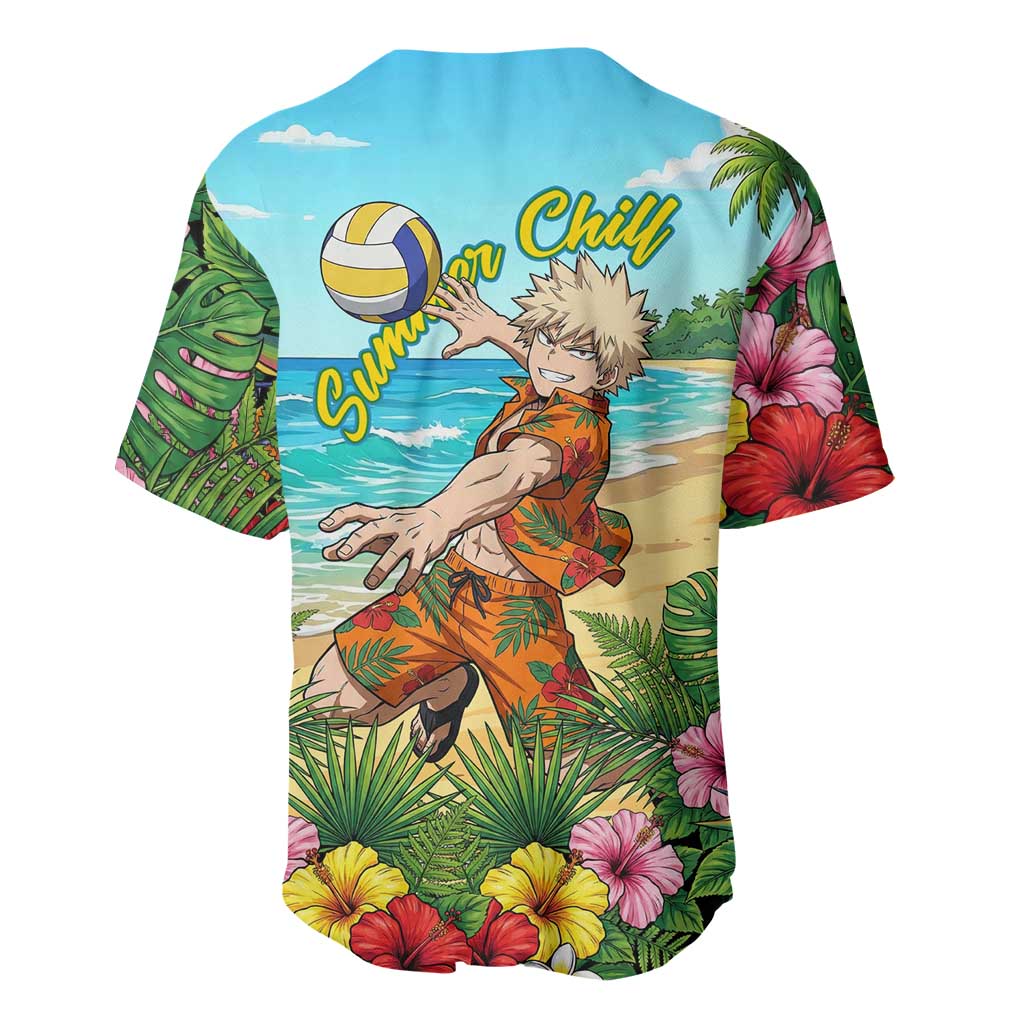 Katsuki Bakugo Summer Chill Baseball Jersey Tropical Anime Action Scene