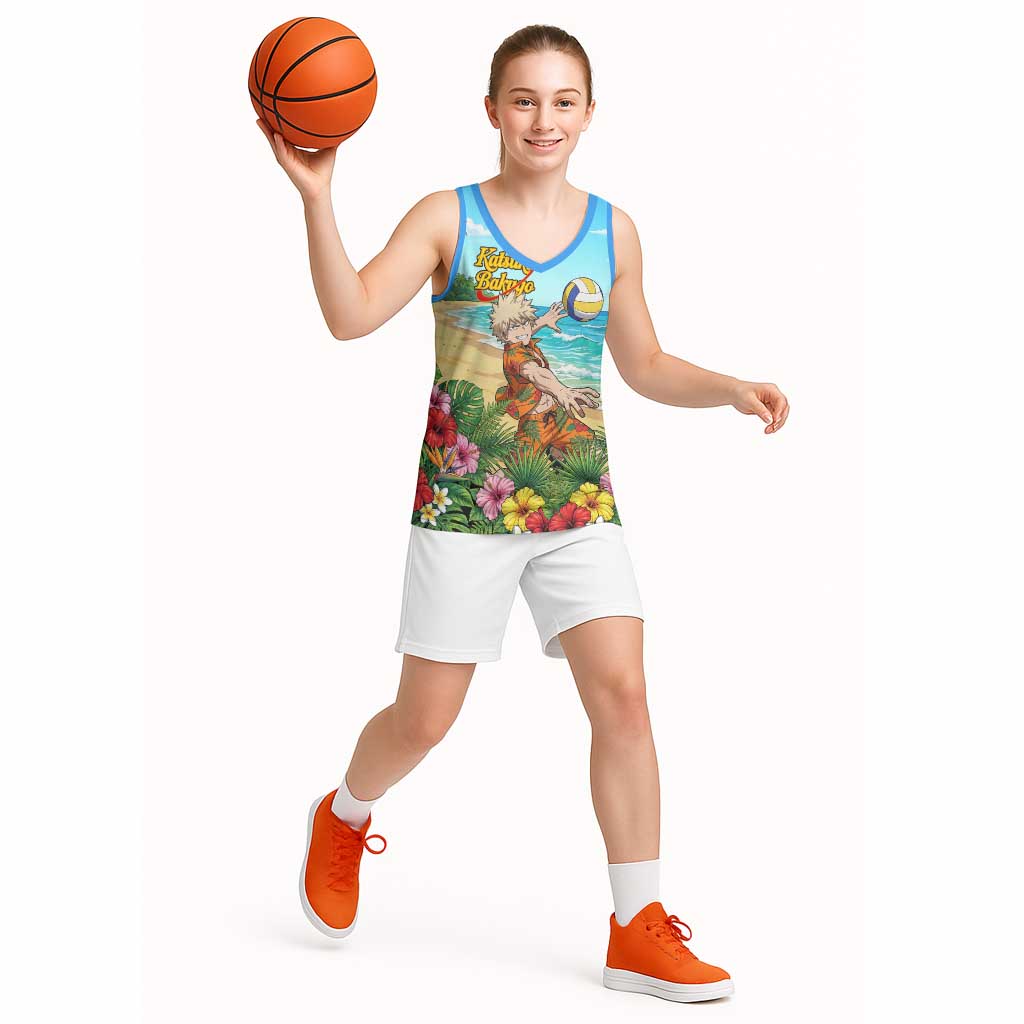 Katsuki Bakugo Summer Chill Basketball Jersey Tropical Anime Action Scene