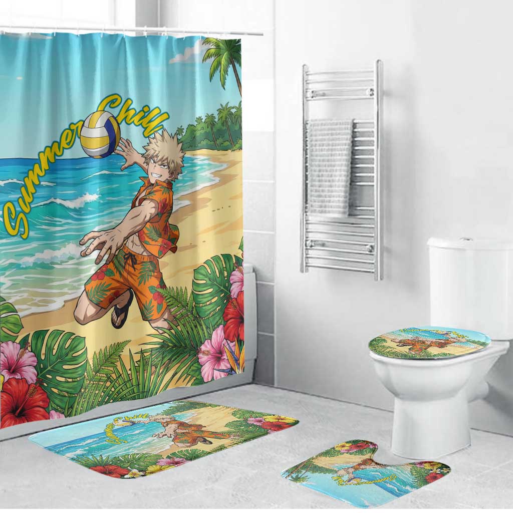 Katsuki Bakugo Summer Chill Bathroom Set Tropical Anime Action Scene
