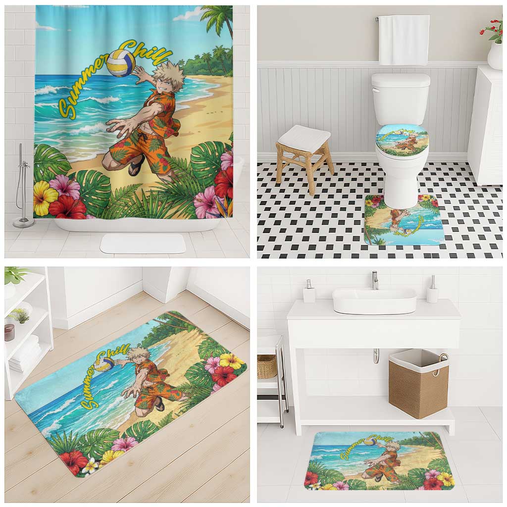 Katsuki Bakugo Summer Chill Bathroom Set Tropical Anime Action Scene