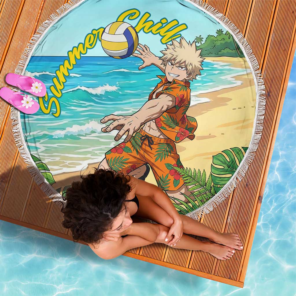 Katsuki Bakugo Summer Chill Beach Blanket Tropical Anime Action Scene