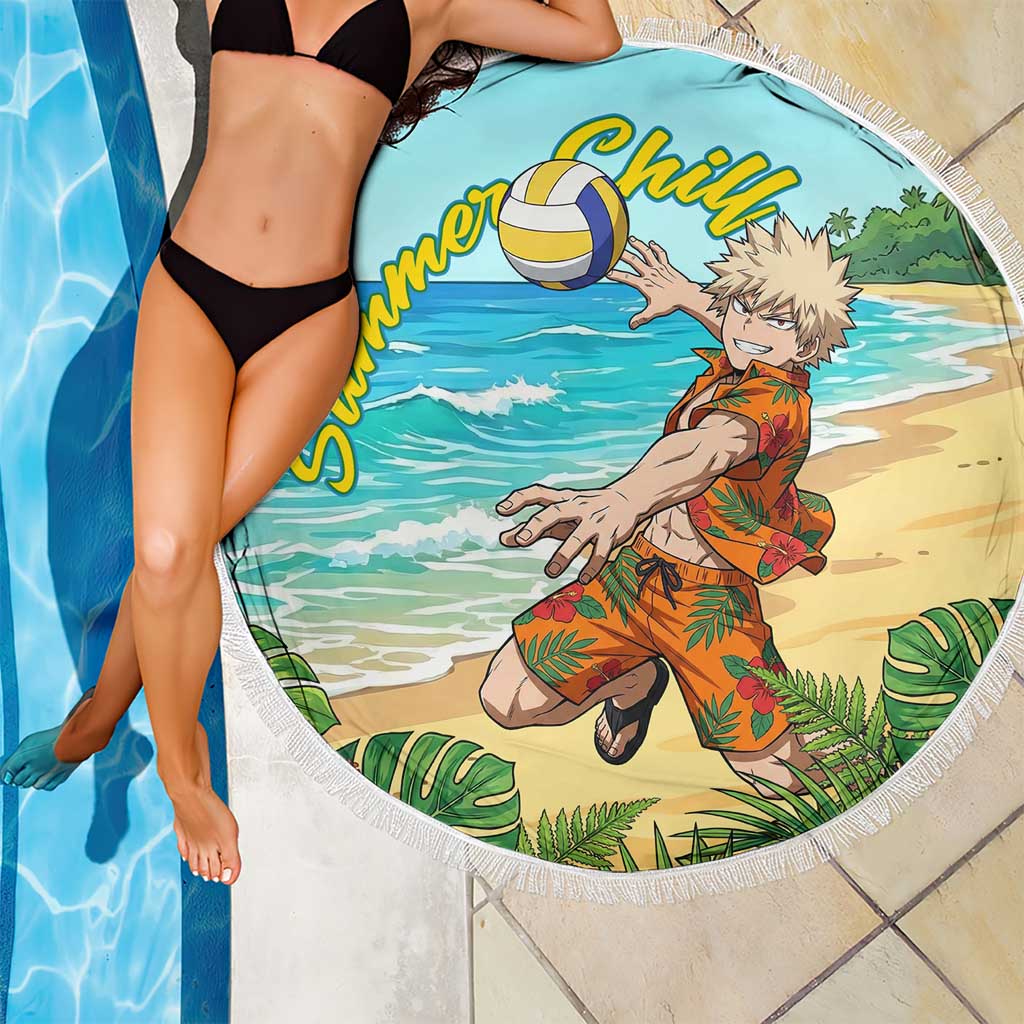 Katsuki Bakugo Summer Chill Beach Blanket Tropical Anime Action Scene