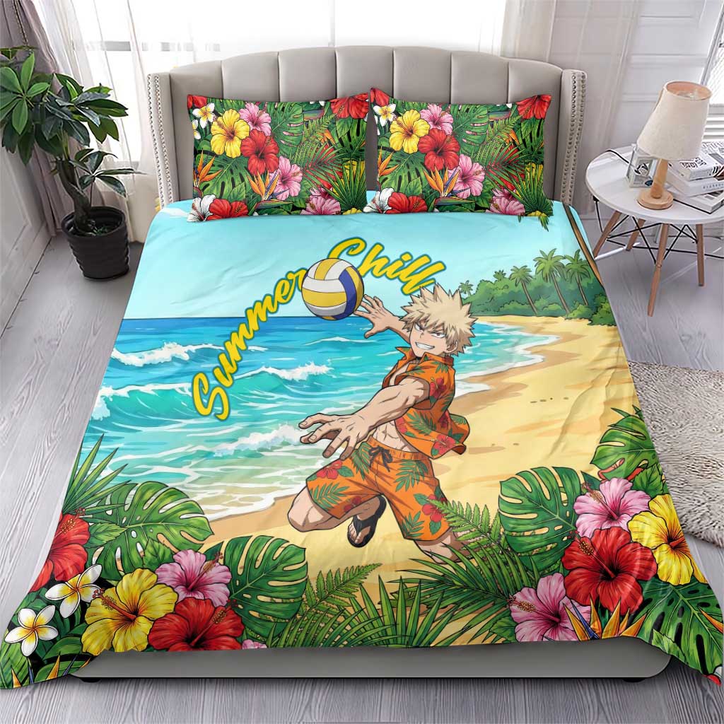 Katsuki Bakugo Summer Chill Bedding Set Tropical Anime Action Scene