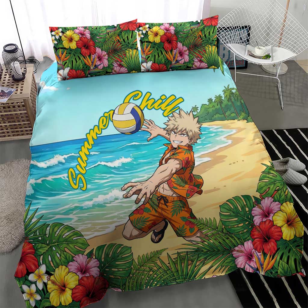 Katsuki Bakugo Summer Chill Bedding Set Tropical Anime Action Scene