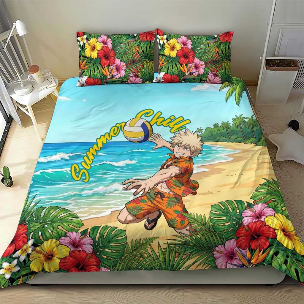 Katsuki Bakugo Summer Chill Bedding Set Tropical Anime Action Scene