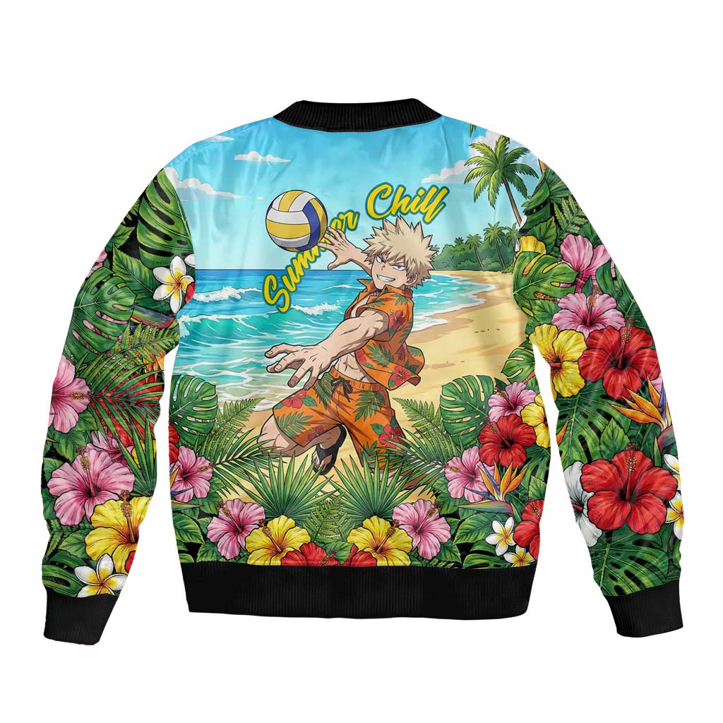 Katsuki Bakugo Summer Chill Bomber Jacket Tropical Anime Action Scene