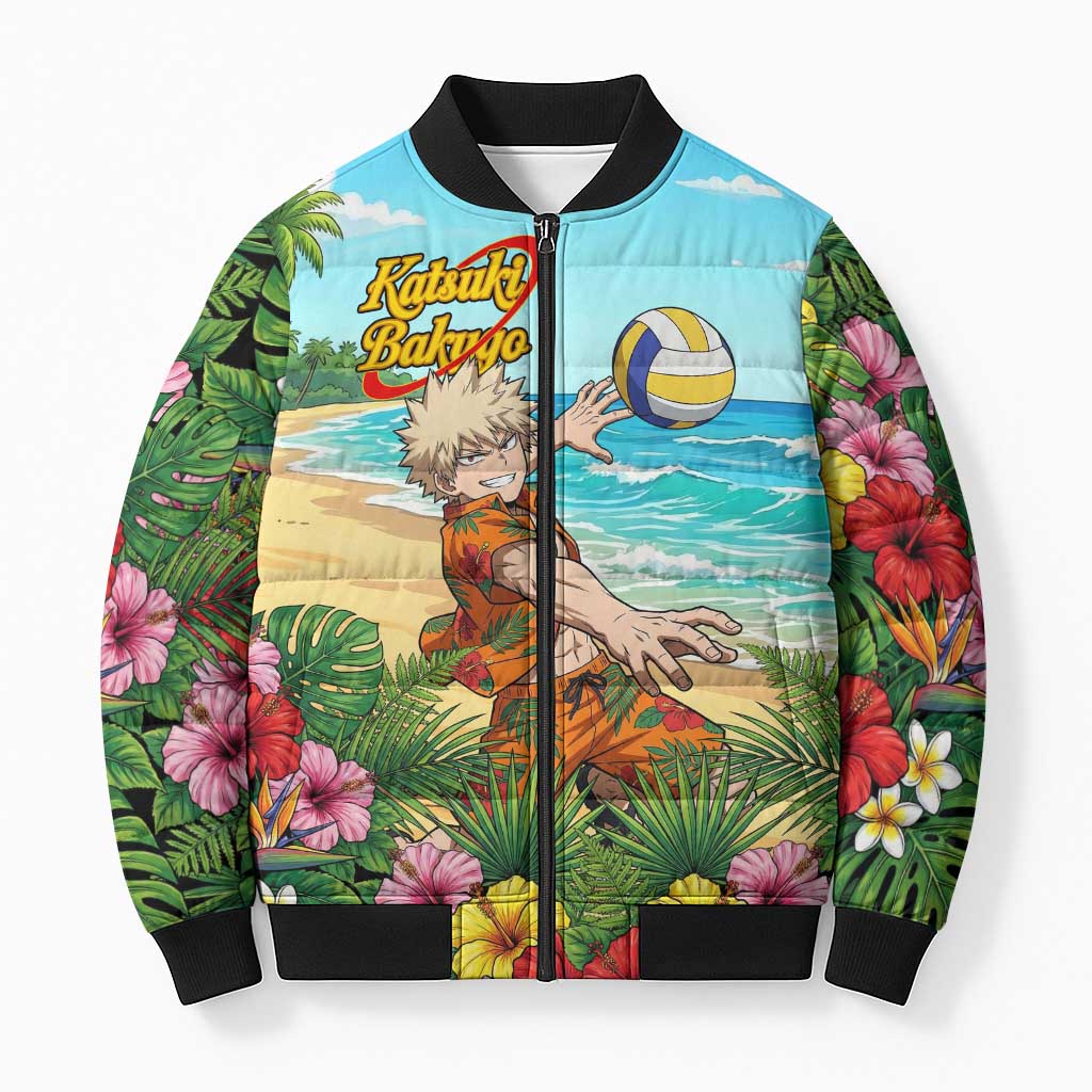 Katsuki Bakugo Summer Chill Bomber Puffer Jacket Tropical Anime Action Scene